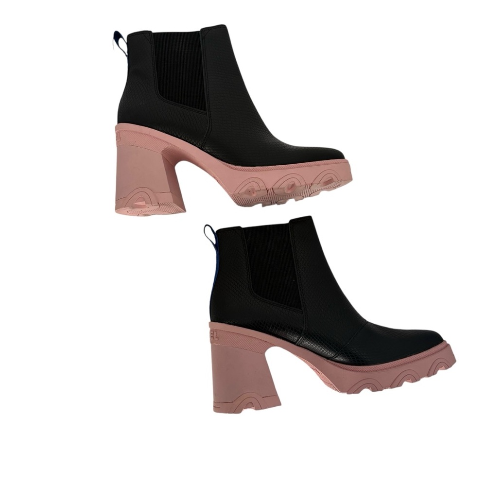 NWOT SOREL Women's Brex Heel Chelsea Boots in Black/Pink - Picture 9 of 12